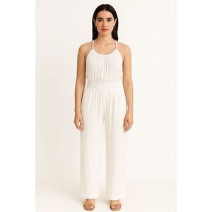 PrAna Fernie Wide Leg Jumpsuit White Size S NWT Lightweight Semi-Sheer Coverup